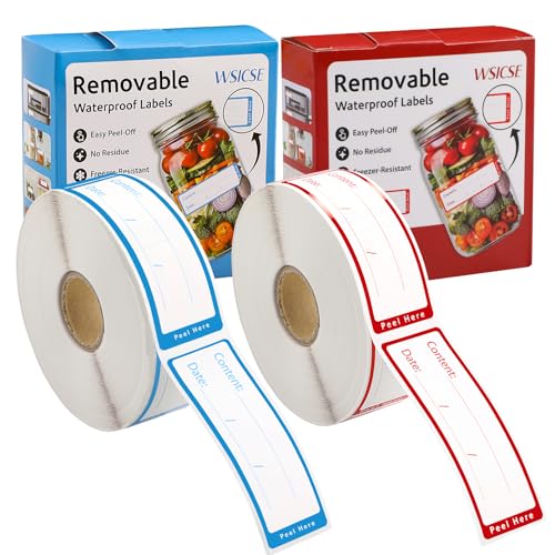 1000 Freezer Labels with Dispenser, 1" x 3", Removable, Red/Blue | Writable food Labels, Easy-Peel, No Residue, Strong Adhesive, Waterproof, For Containers and Freezer Bag