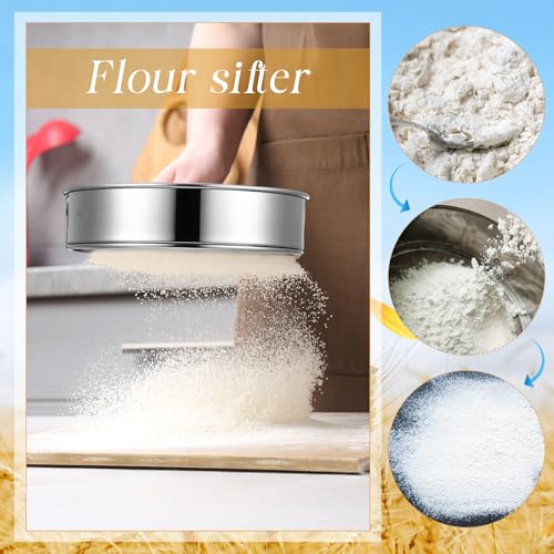 Patelai 2 Pcs Stainless Steel Round Flour Sifter Sieve Fine Mesh for Bake Decorate Cakes, Pies, Pastries, Cupcakes (6 Inch 60 Mesh,8 Inch 40 Mesh) - size: 6 Inch 60 Mesh,8 Inch 40 Mesh
