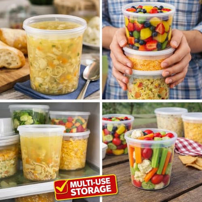 32 oz [20-Pack] Microwavable Plastic Deli Food Storage Containers with Lids | BPA Free, leak-resistant, stackable and freezer-safe design helps keep food fresh and secure - size: 32 oz - 20 Pack