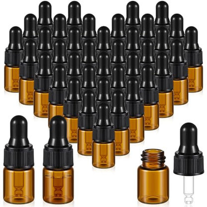 Didaey 200 Pcs 1/2/3/5/10/15 ml Mini Glass Oil Dropper Bottle Bulk, Clear Essential Small Empty Bottles Sample Containers Perfume Liquid Vials with Cap for Traveling (2 ml,Amber) - color: Amber, size: 2 ml