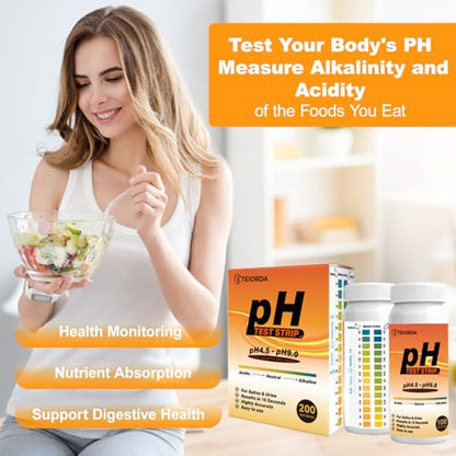 pH Test Strips 200 Count (100×2 Bottles) – Upgraded Dual-Track 14-Color pH Strips for Urine and Saliva（4.5-9.0） Quick & Accurate Test Alkaline & Acid Levels in The Body with Color Chart on Bottle
