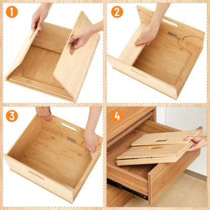 AceOrbit 2 Pack Bamboo Pantry Organizers Storage Bins Large Stackable Open Front Potato and Onion Storage Baskets Foldable Kitchen Counter Organizer for Pantry Food Organization,12.8 x 15.8 x 7.4 Inch