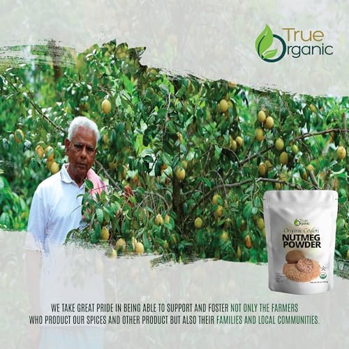 True Organic Ceylon Nutmeg Powder, Premium Grade, USDA & Kosher Certified, Gluten Free, Pure Ceylon Premium Quality, Ground 3.5 Oz