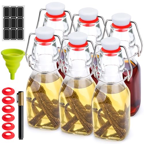 WILLDAN 4oz-6 Pack Swing Top Glass Bottles - Flip Top Brewing Bottles For Kombucha, Kefir, Vanilla Extract, Mead, Vinegar, Beer- Airtight Stopper Lids - Comes With Extra Gaskets, Funnel and Labels - size: 4oz-6 Pack