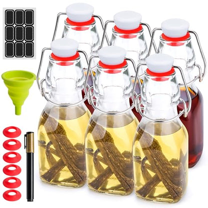 WILLDAN 4oz-6 Pack Swing Top Glass Bottles - Flip Top Brewing Bottles For Kombucha, Kefir, Vanilla Extract, Mead, Vinegar, Beer- Airtight Stopper Lids - Comes With Extra Gaskets, Funnel and Labels - size: 4oz-6 Pack