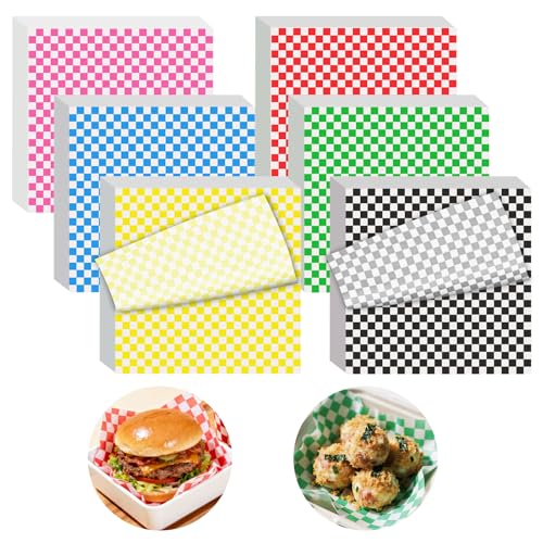 120pcs Wax Paper Sheets for Food, 12x12" Variety Pack Checkered Sandwich Wrapping Paper, Greaseproof Deli Sheets, Pre Cut Premium Food Basket Liners for Party, Festival & Outdoors, JIRNGLA - color: 6 colors