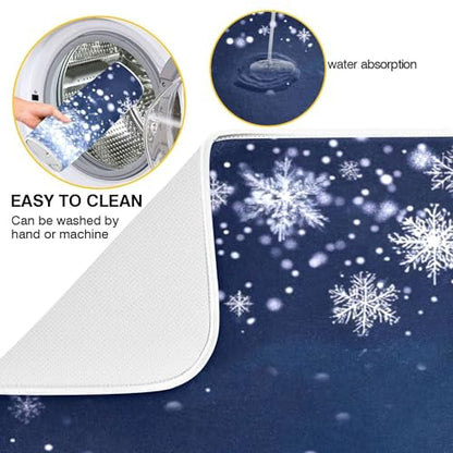 Christmas Tree Blue Dish Drying Mat for Kitchen Countertop 18x24 Winter Snowflake Silver Xmas Large Drying Mat Reusable Quick Dry Dish Sink Mats Easy Clean Decorative Essentials - size: 18x24(in)x1