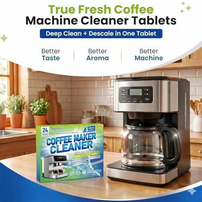 Coffee Machine Cleaner Tablets 24 Pack 5g per Tablet - Deep Cleaning Descaler for DeLonghi Philips Nespresso Breville Keurig - Food Grade Safe Formula Removes Oil Residue & Odor