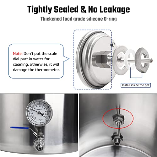 NPT 1/2 Brewing Dial Thermometer - Stainless Steel Kettle Thermometer with 3" Large Dial (0-220F / -10-100C)