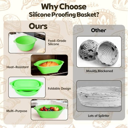 Sourdough Starter Kit,Sourdough Bread Baking Supplies(Green),10 Inch Oval & 9 Inch Round Banneton Bread Proofing Basket Set with Sourdough Starter Jar,Sourdough Kit Gifts for Baking Lovers