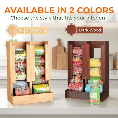 HOMESTEAD Wooden Can Organizer for Pantry, Solid Wood Canned Food Rack, Holds Standard 14.2 oz Cans, Space-Saving Kitchen Storage for Cabinets & Countertops (Brown)