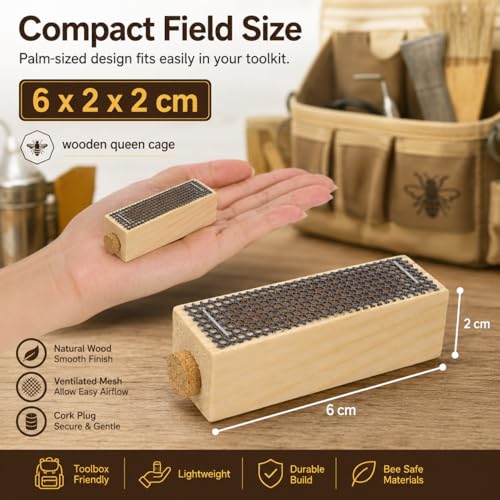 Toddmomy Wooden Bee Cage 5 Pack Beekeeping Tool with Ventilated Wire Mesh for Safe Queen Rearing and Hive Management - size: 6.00X2.00X2.00CM