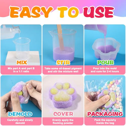 JOICEE Taba Squishy Kit, DIY Squishy Making Kit 18OZ 1:1 AB Liquid Silicone with 6 Molds for Make Your Own Super Soft Squishies Maker Kits Birthday Holiday Gifts Party Favors - style: Taba2