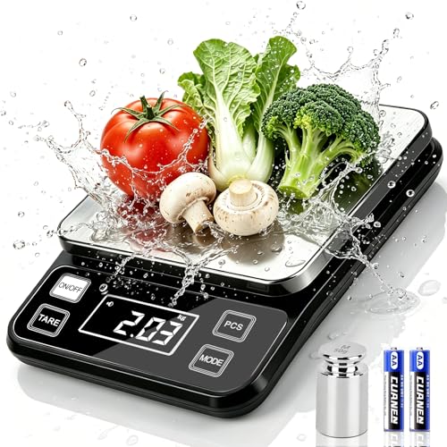 Digital Food Scale 11lb/5kg, Waterproof Kitchen Scale, Tare Function and 2 Power Options with Batteries, Stainless Steel Gram Scale for Cooking and Baking - size: 0.1g/11 lb Rechargeable