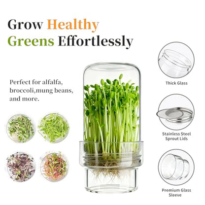 Sprouting Jar Kit, 2 Pack Wide Mouth Quart Mason Jars | Broccoli, Microgreens, Alfalfa Sprout Jar | Perfect for Home Gardeners, Health Enthusiasts & Vegan Diets - color: 2Pack-Without Sleeve