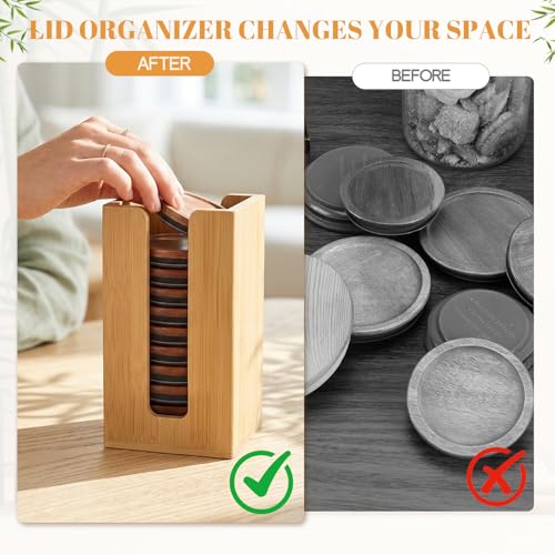 2 Pack Square Bamboo Mason Jar Lid Organizer, Vertical Canning Lid Storage Holder for Wide Mouth & Regular Mouth Lids, Fits 20-24 Mason/Canning/Bamboo Lids，Modern Kitchen Organization Accessories