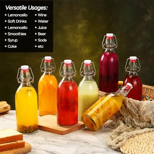 8 Pack flip top glass bottle 12 oz,swing top glass bottles 12oz with airtight lids for home brewing,kombucha,kefir,vanilla extract,beer,oil,vinegar,homemade juices,soda,beverages,2nd fermentation