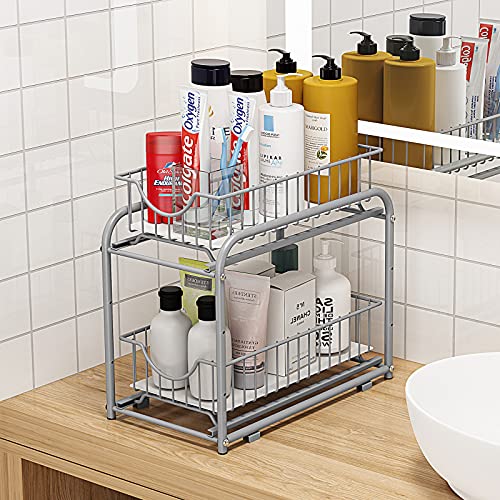 under sink storage 2 Tier Stackable Sliding Basket Organizer Drawer For Kitchen And Bathroom/Cabinet Drawers,silver - color: Silver