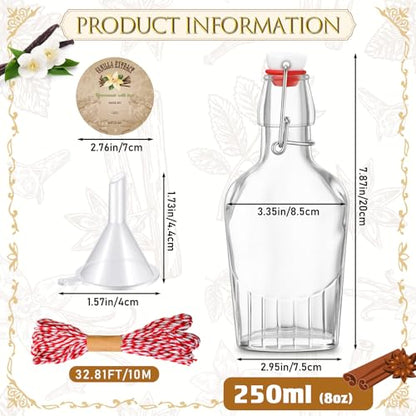 Uiifan 2 Pack 8 oz Vanilla Extract Bottles with Swing Top Flask Whiskey Pocket Glass Flask for Homemade Vanilla Extract Lemon Kombucha Water Apply Christmas Wedding Gift - color: Clear, size: 8 oz