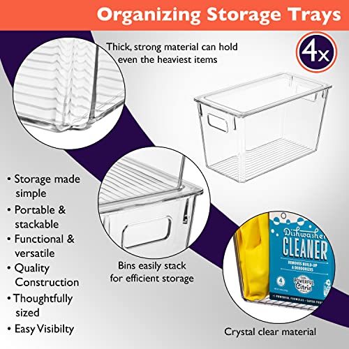 ClearSpace Modern Plastic Storage Bins with Lids – Perfect Kitchen Organization or Pantry Fridge Organizer, 4 Pack, 12.5" x 6" x 7", 9L Capacity Each, BPA Free, Stackable - size: 4 Pack