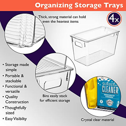 ClearSpace Modern Plastic Storage Bins with Lids – Perfect Kitchen Organization or Pantry Fridge Organizer, 4 Pack, 12.5" x 6" x 7", 9L Capacity Each, BPA Free, Stackable - size: 4 Pack