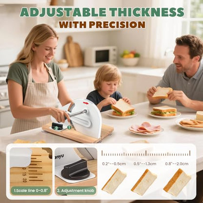Huanyu Manual Bread Slicer Upgrade Foldable Sourdough Cutter Versatile Hand Crank Stainless Steel Blade Adjustable Thickness with Scale Line & Suction Cup for Homemade & Commercial Use White