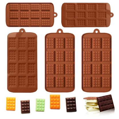 5 Pieces Silicone Break Apart Chocolate Moulds,Silicone Square Mold,Non-Stick Candy Chocolate Bar Mold,Reusable Candy Protein Silicone Chocolate Mold - color: 5PCS