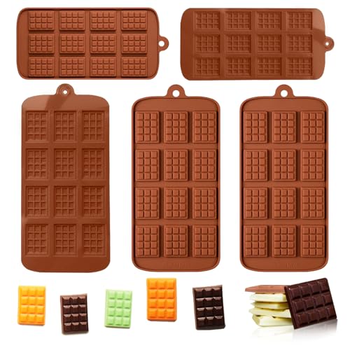 5 Pieces Silicone Break Apart Chocolate Moulds,Silicone Square Mold,Non-Stick Candy Chocolate Bar Mold,Reusable Candy Protein Silicone Chocolate Mold - color: 5PCS