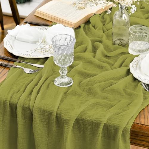 Artoid Mode Boho Cheesecloth Gauze Grass Green Wedding Table Runner, 120 Inch Seasonal Spring Fabric Kitchen Dining Holiday Table Decor for Home Party Indoor - color: Grass Green, size: 120"