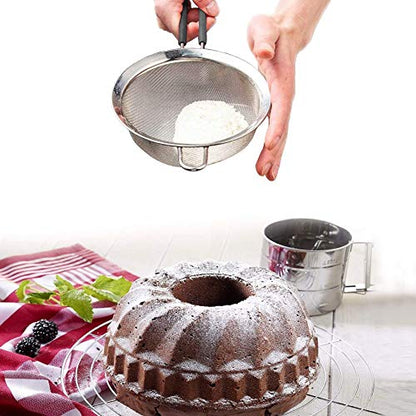 Premium Double Stainless Steel Fine Mesh Strainers with Soft-touch Anti-slip Silicone-coated Handle 2 pcs Set