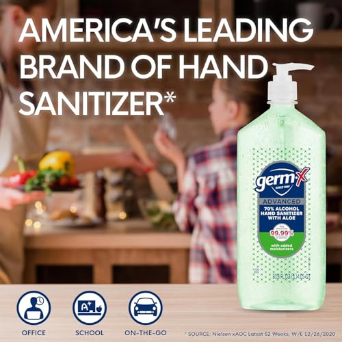 Germ-X Advanced Hand Sanitizer with Aloe and Vitamin E, 1 Liter (Pack of 4), Less Drying Moisturizing Gel, No Rinse Formula, Pump Bottle - size: 33.8 Fl Oz (Pack of 4)