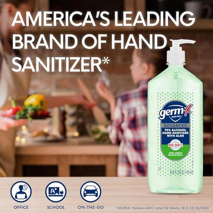 Germ-X Advanced Hand Sanitizer with Aloe and Vitamin E, 1 Liter (Pack of 4), Less Drying Moisturizing Gel, No Rinse Formula, Pump Bottle - size: 33.8 Fl Oz (Pack of 4)