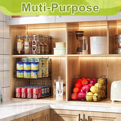 Jakyitvi 4 Pack XXL Stackable Wire Storage Basket, Extra Large Capacity Pantry Organizer and Storage, Muti-Purpose for Fruit Vegetable Basket & Toy Bin & Snack Organizer - size: 4 Pack