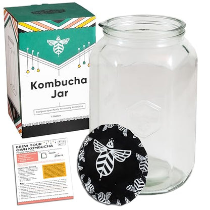 Craft A Brew - Kombucha Jar - for Kombucha Fermenting and Home Brewing - Includes Custom Cloth Cover - One Gallon Glass Jar - Proprietary Design - size: Without Spout