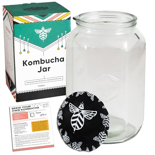 Craft A Brew - Kombucha Jar - for Kombucha Fermenting and Home Brewing - Includes Custom Cloth Cover - One Gallon Glass Jar - Proprietary Design - size: Without Spout