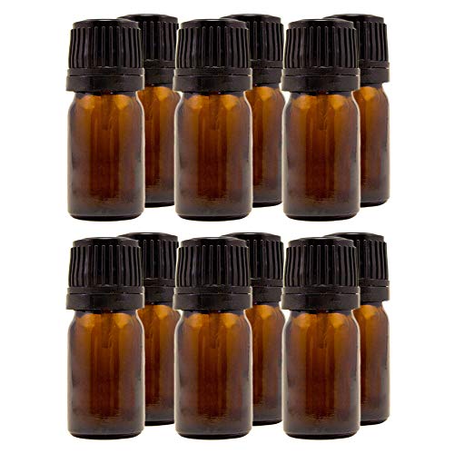 5 ml (1/6 fl oz) Amber Glass Bottle with Euro Dropper (12 Pack) - color: Amber, size: 0.17 Fl Oz (5 ml)