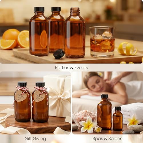 TBWIND 24 Pack 8oz Amber Glass Boston Round Bottles with Airtight Caps | Designed for Homemade Vanilla Extract, Tinctures, Juice, Syrups, Kombucha & Herbal Liquids with Droppers, Labels & Funnels - size: 8oz