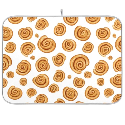 Dish Drying Mat for Kitchen Counter Cute Cinnamon Bun Breakfast Absorbent Drying Dish Mat 16×18 inch Dish Rack Pad Coffee Mat for Sink Dishes Under Rack - color: multicolored.26, size: 16x18in