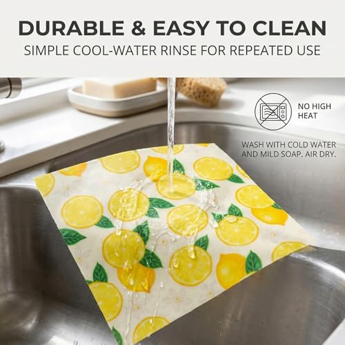Organic Beeswax Wrap Roll Paper 13x39 Inch Reusable Food Wraps Washable Cut to Size Sustainable Wax Paper, for Keeping Sandwiches Cheese Bread Leftovers Fresh,Lemon