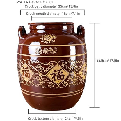 Traditional Chinese Porcelain Fermentation Crock With Lid, Ceramic Sauerkraut Pickling Pot, 1 Pcs(25L) - size: 25L