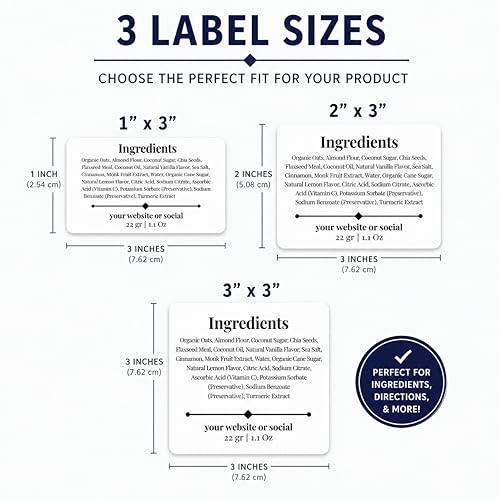 Custom Ingredient Labels for Small Business Packaging – Waterproof Stickers for Jars, Bags, Bottles & Boxes – 1x3, 2x3, 3x3 Sizes – Personalized, Easy to Customize