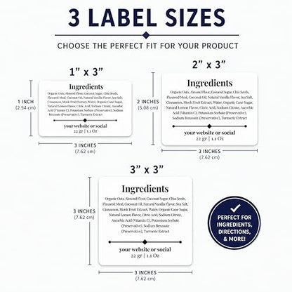 Custom Ingredient Labels for Small Business Packaging – Waterproof Stickers for Jars, Bags, Bottles & Boxes – 1x3, 2x3, 3x3 Sizes – Personalized, Easy to Customize