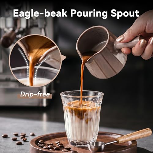 Ceramic Espresso Cup with Handle, Striped Design, 6oz/180ml Capacity,Expresso Measuring Shots Cups with Spout,Espresso Accessories,Coffee Cup,Milk Measuring Cup(blackish green) - color: blackish green