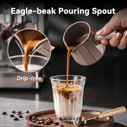 Ceramic Espresso Cup with Handle, Striped Design, 6oz/180ml Capacity,Expresso Measuring Shots Cups with Spout,Espresso Accessories,Coffee Cup,Milk Measuring Cup(pinkish brown) - color: pinkish brown