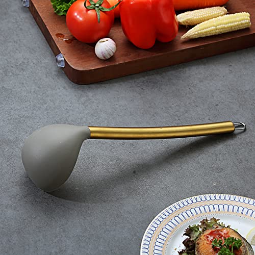 Gold Ladle, Berglander Non-stick Silicone Kitchen Ladle With Titainium Gold Plating handle, Soup Ladle, Cooking Ladle Soup Spoon For Cooking, Dishwasher Safe, Easy to Clean - style: g. Ladle