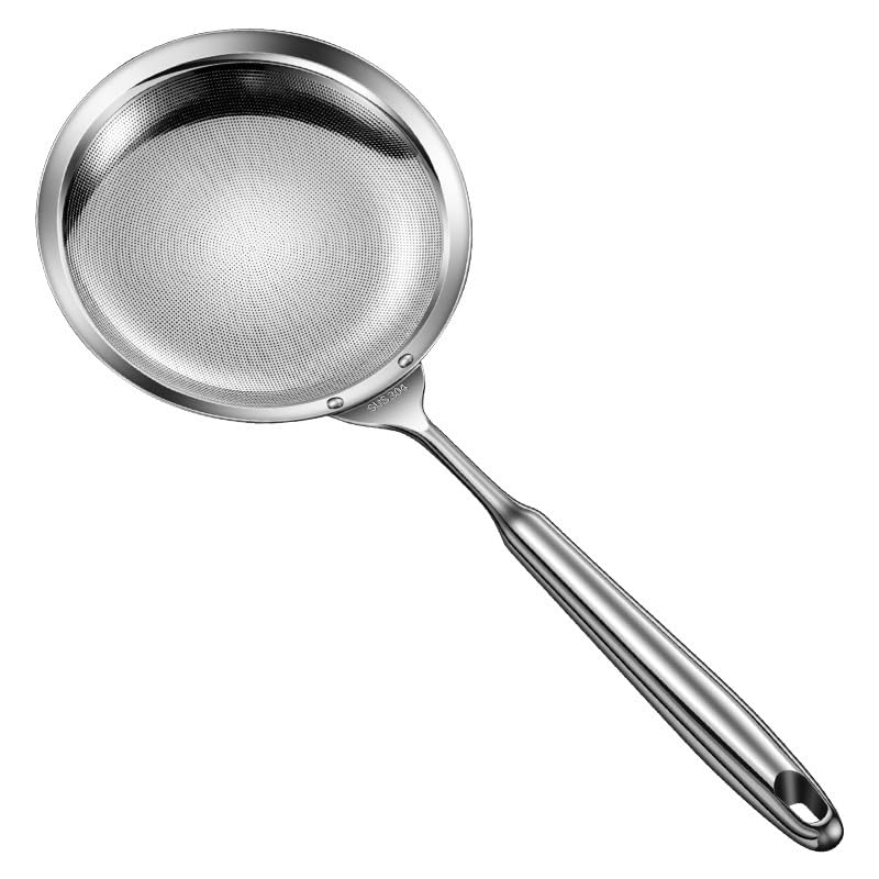 Ugotit Fine Mesh Strainer - Oil Strainer Spoon for Bacon Grease & Soup Skimming, Stainless Steel Fat Skimmer with Heat-Resistant Handle (4.3 Inch) - color: Round Handle 4.3inch