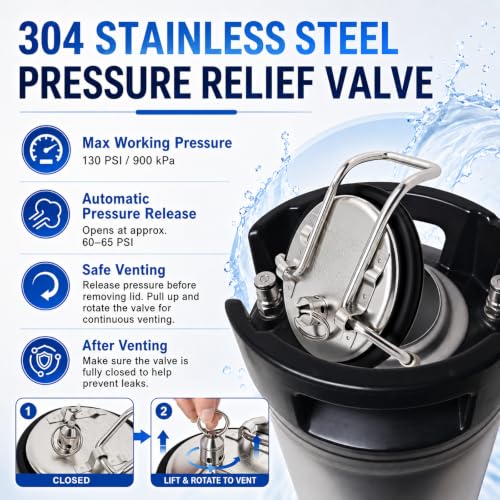 Corny Keg Lid Replacement with 304 Stainless Steel Pressure Relief Valve and O-Ring, Cornelius Keg Lid for Homebrew Beer, Soda Keg, Carbonation Keg