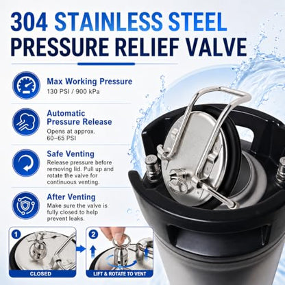 Corny Keg Lid Replacement with 304 Stainless Steel Pressure Relief Valve and O-Ring, Cornelius Keg Lid for Homebrew Beer, Soda Keg, Carbonation Keg