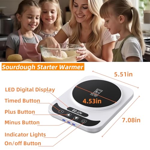 Sourdough Starter Warmer Mat | Precise 1°F Thermostat 70-100°F | 12H Auto Timer | Cooking Heating Pad for Bread Baking, Yogurt Making & Home Baking - color: White