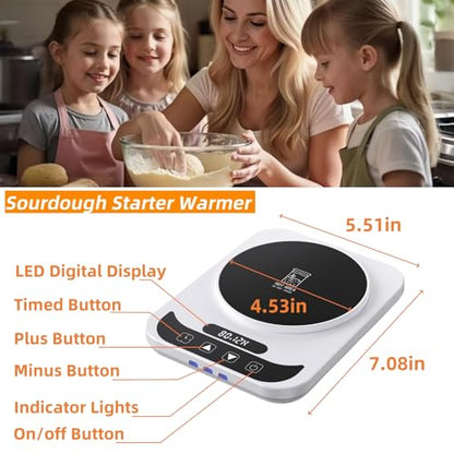 Sourdough Starter Warmer Mat | Precise 1°F Thermostat 70-100°F | 12H Auto Timer | Cooking Heating Pad for Bread Baking, Yogurt Making & Home Baking - color: White